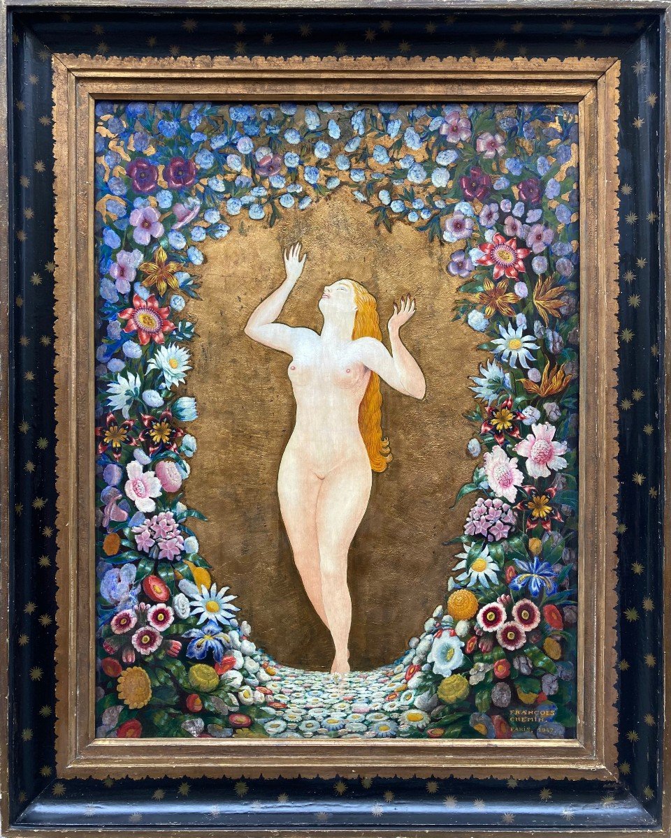 François Chemin (active Around 1930-1950). The Birth Of Venus, Paris, 1947. Oil, Gold Leaf