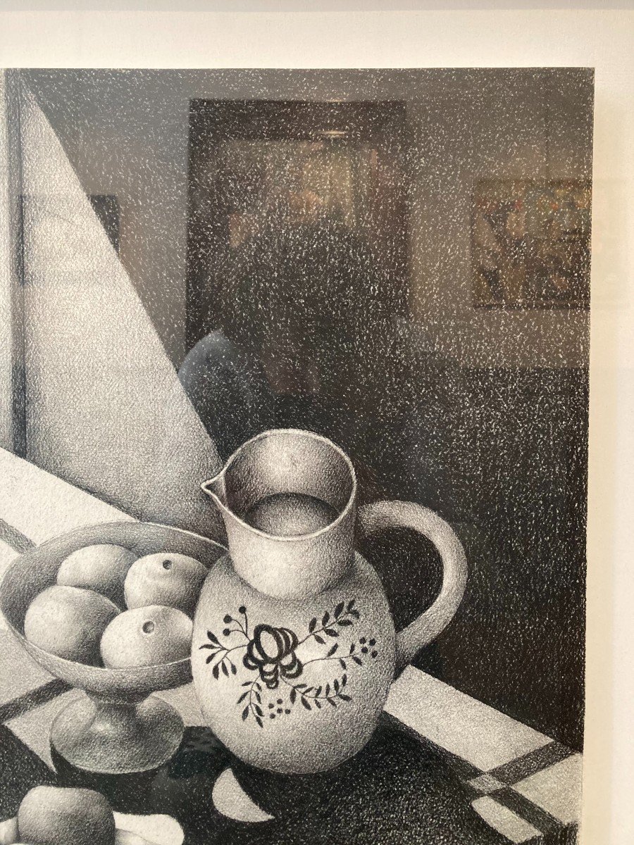 Georges Bauquier (1910-1997). Nature Morte Au Compotier, 1968. Charcoal On Paper, Signed, Titled.-photo-3
