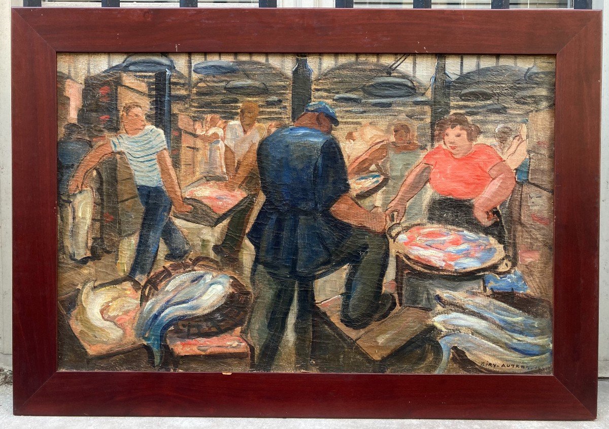 André Biry-autret (1911-2003). The Fish Market Under Les Halles, 1941. Oil On Canvas.-photo-2