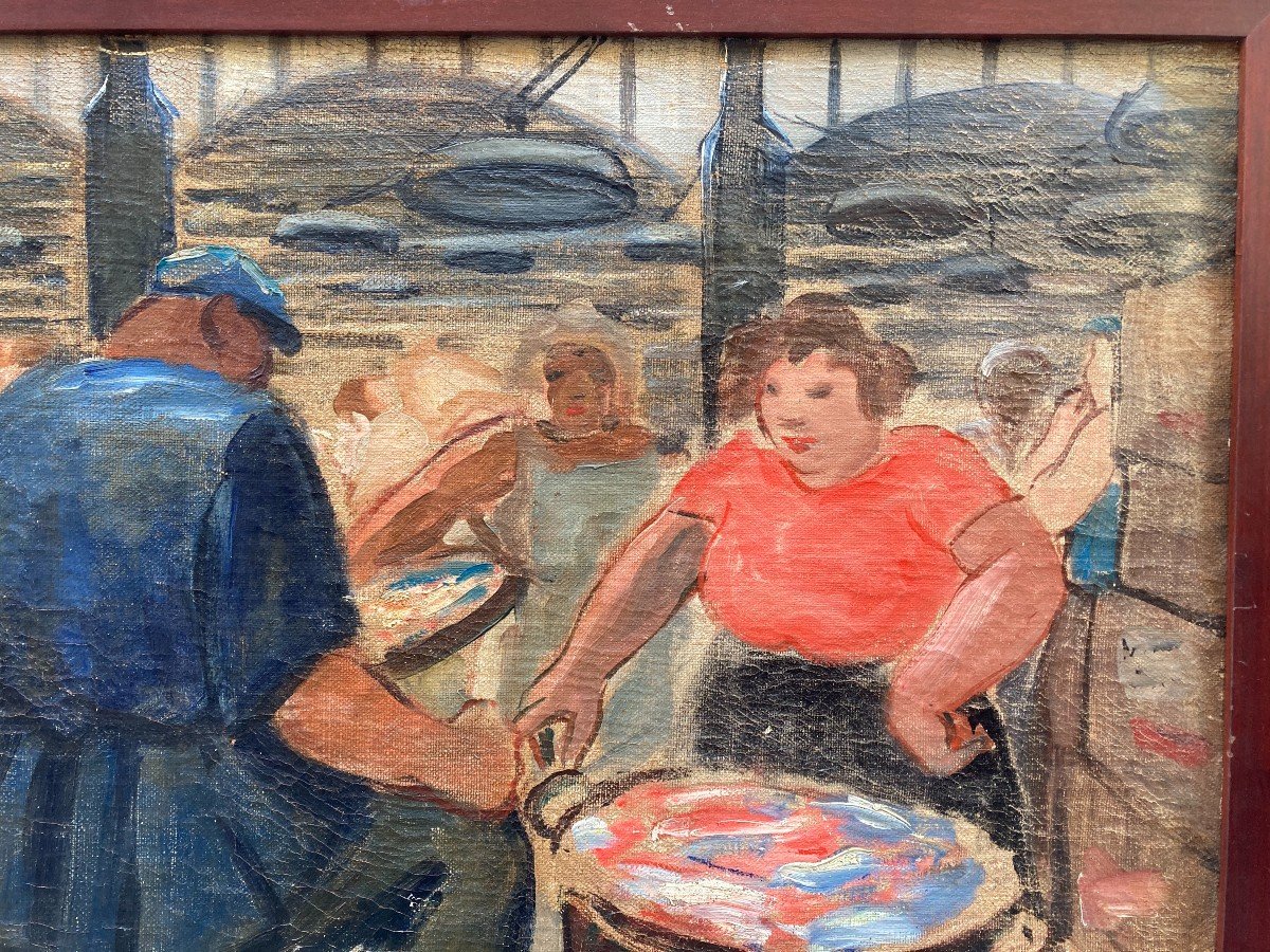 André Biry-autret (1911-2003). The Fish Market Under Les Halles, 1941. Oil On Canvas.-photo-3