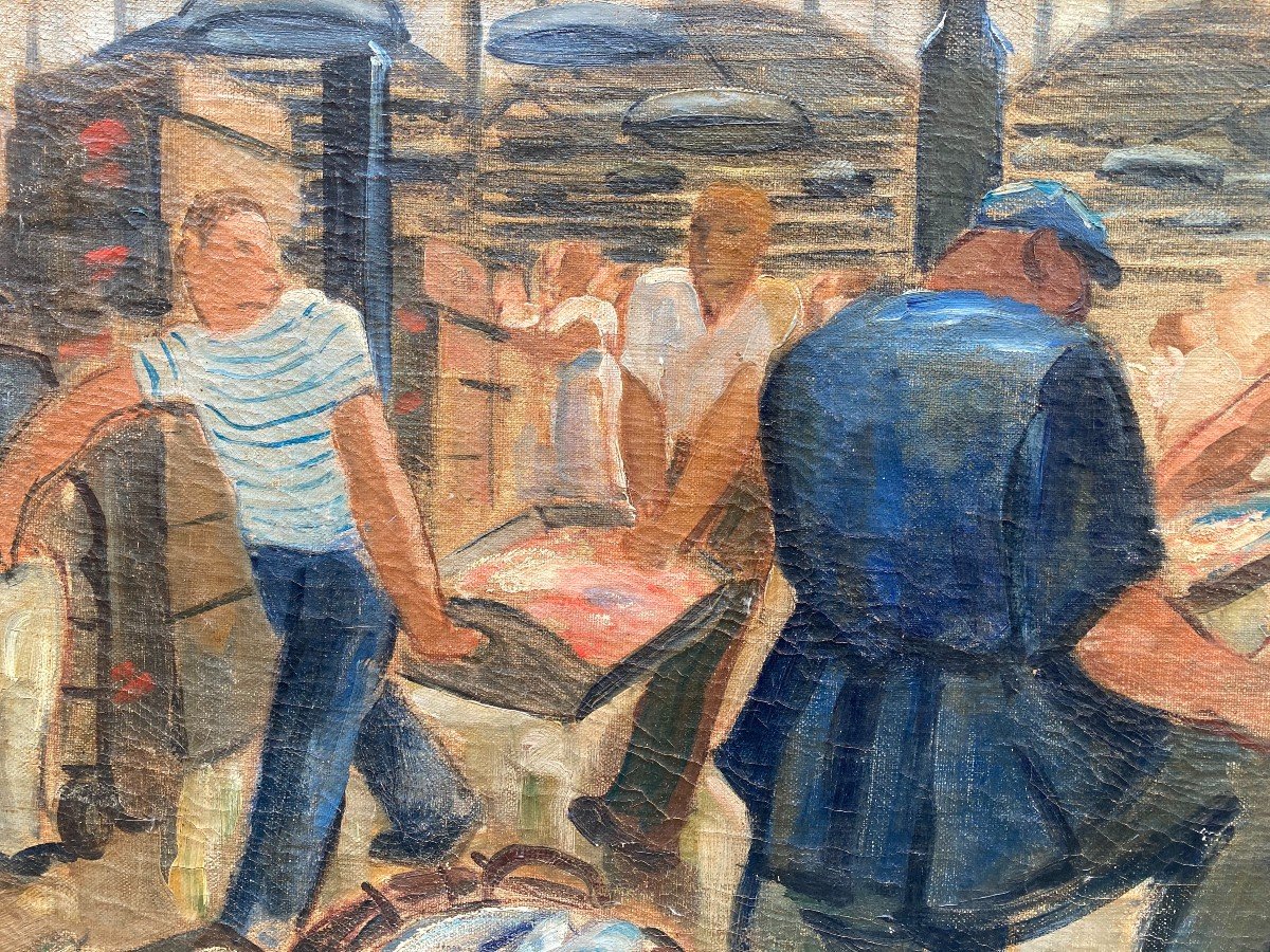André Biry-autret (1911-2003). The Fish Market Under Les Halles, 1941. Oil On Canvas.-photo-5