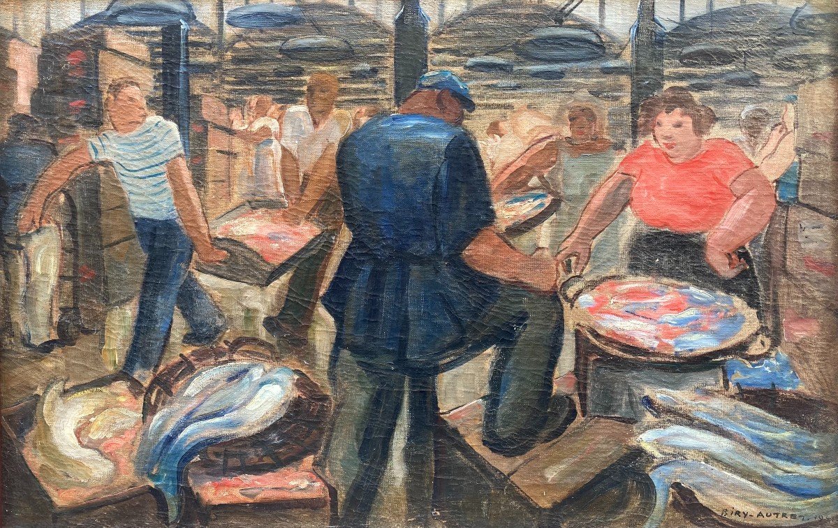 André Biry-autret (1911-2003). The Fish Market Under Les Halles, 1941. Oil On Canvas.