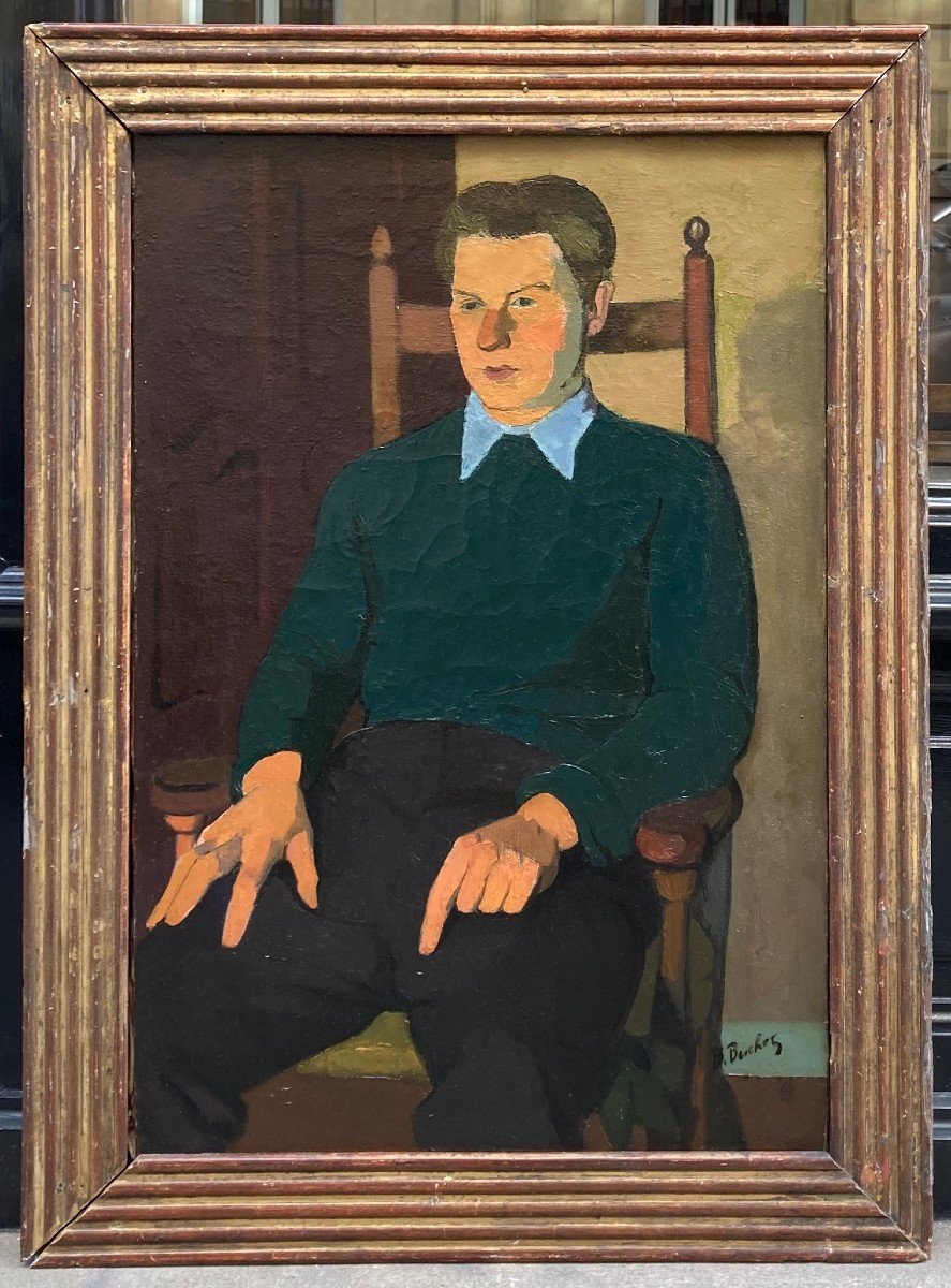 Boris Buchet (1917-1999). Portrait Of A Man, Circa 1940. Oil On Canvas. [school Of Paris]-photo-3