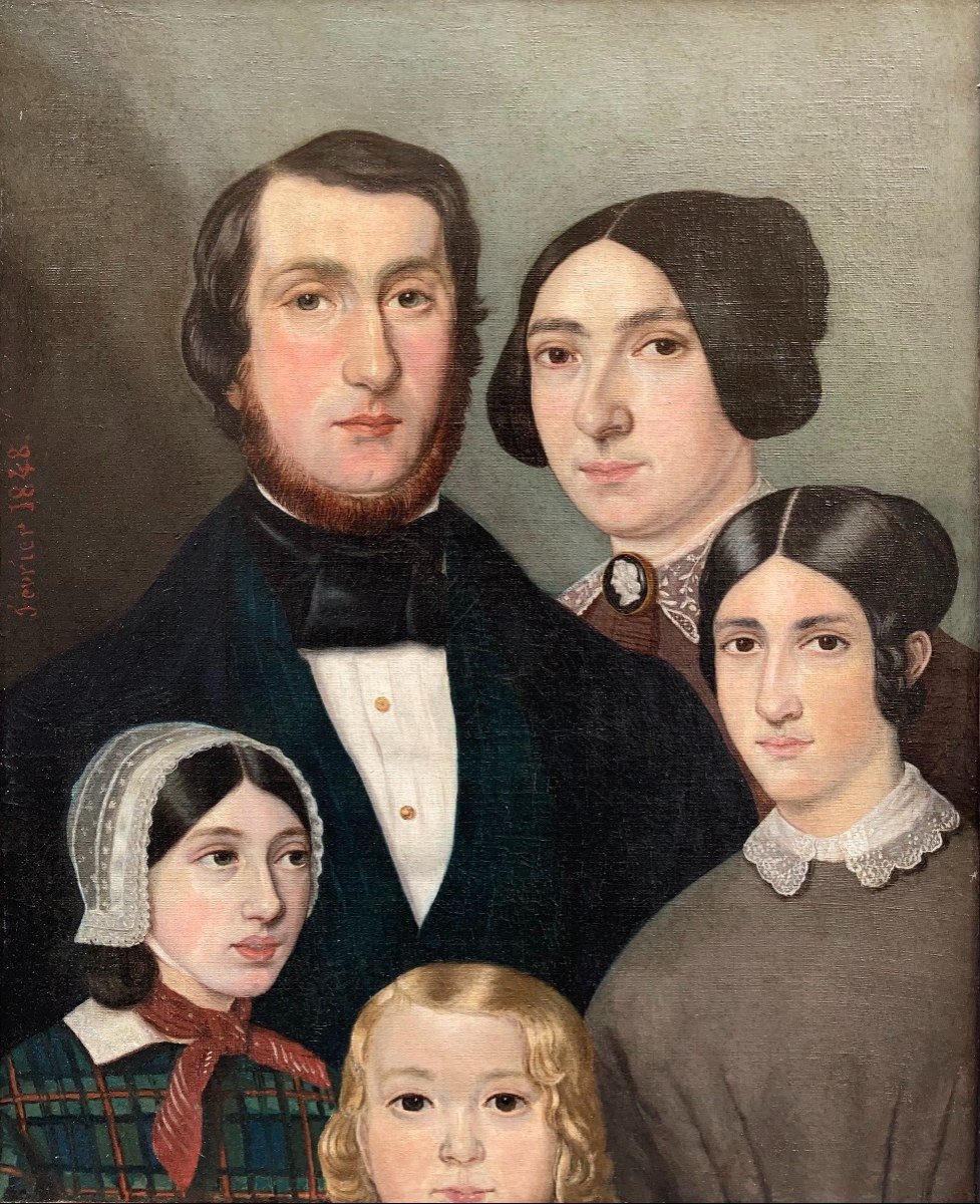 Ecole Française Vers 1840. Portrait De Famille. Huile Sur Toile, Datée Février 1848 à Gauche.-photo-2