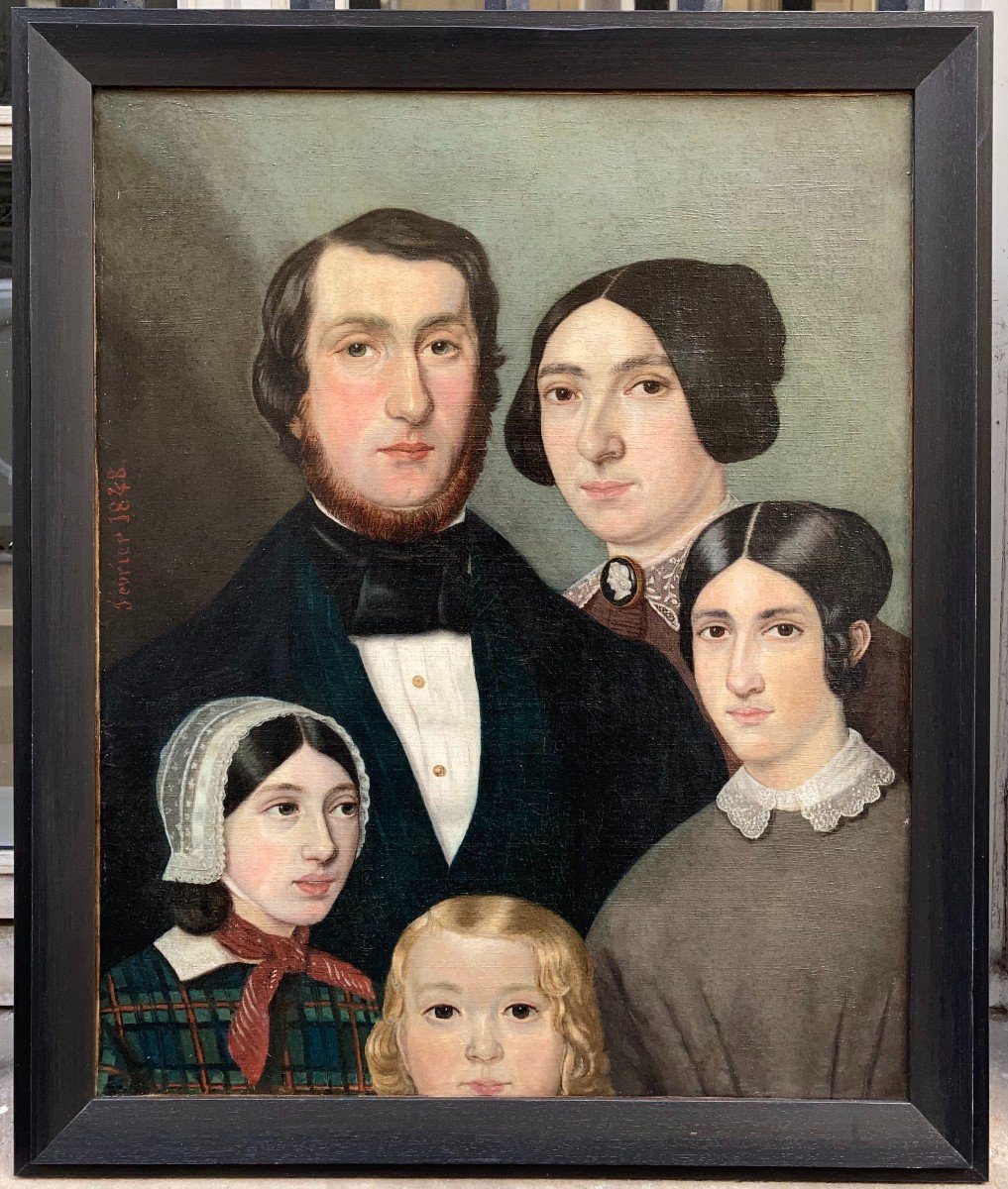 Ecole Française Vers 1840. Portrait De Famille. Huile Sur Toile, Datée Février 1848 à Gauche.
