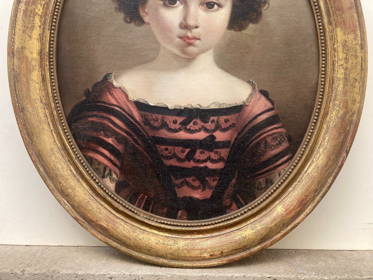 Ecole Française du XIXème Siècle. Portrait De Jeune Fille. Huile Sur Toile d'Origine.-photo-1
