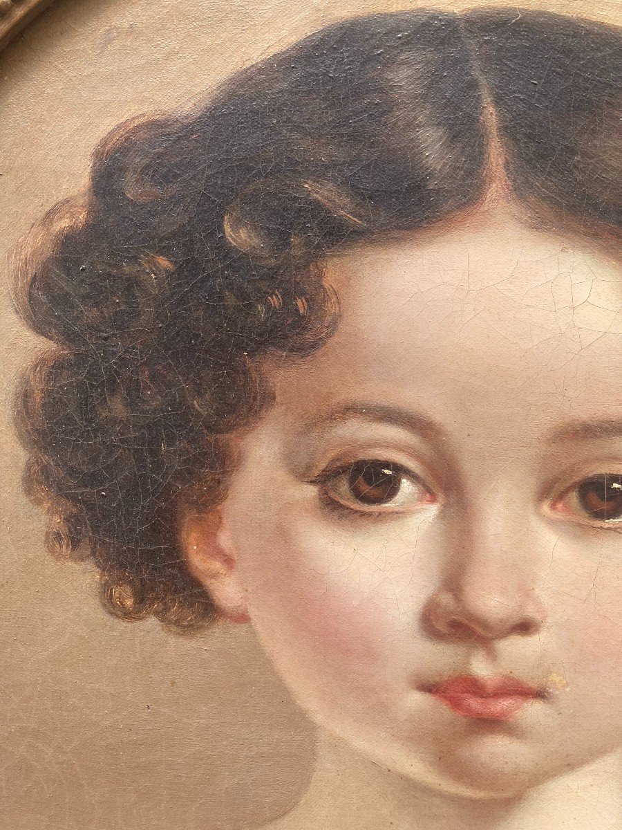 Ecole Française du XIXème Siècle. Portrait De Jeune Fille. Huile Sur Toile d'Origine.-photo-7