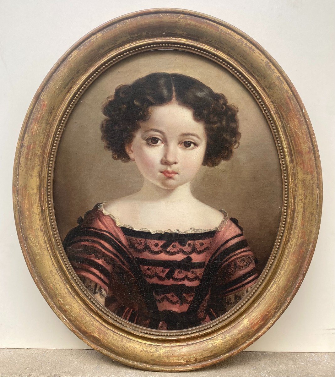 Ecole Française du XIXème Siècle. Portrait De Jeune Fille. Huile Sur Toile d'Origine.