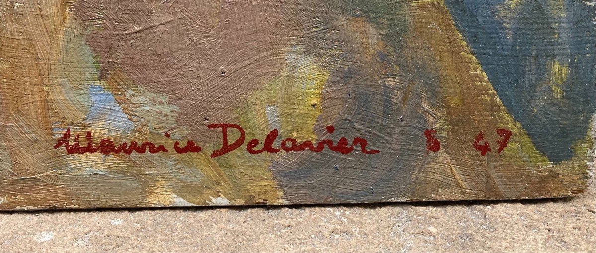 Maurice Delavier (1902-1986). Le Requin, 1947. Huile Sur Panneau, Signée Et Datée.-photo-3