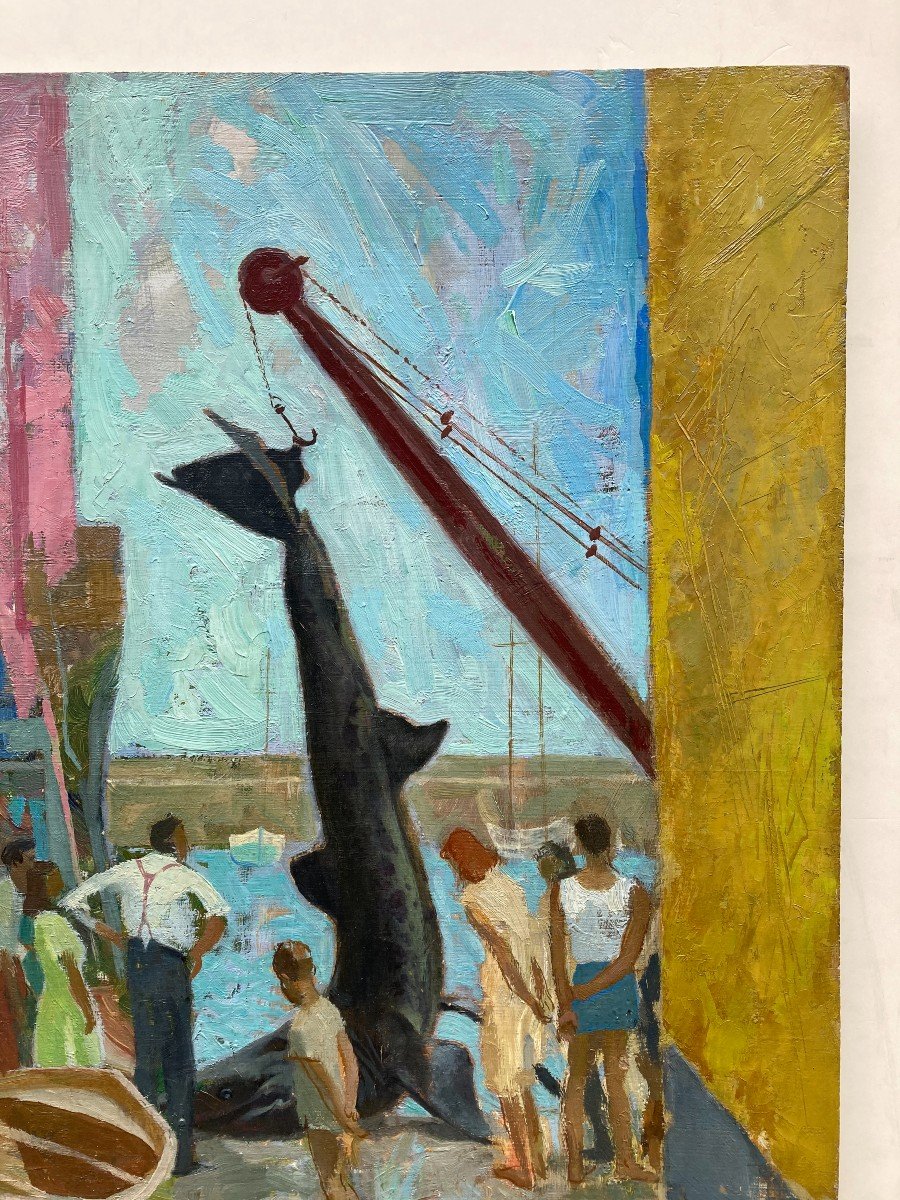 Maurice Delavier (1902-1986). Le Requin, 1947. Huile Sur Panneau, Sign&eacute;e Et Dat&eacute;e.-photo-3