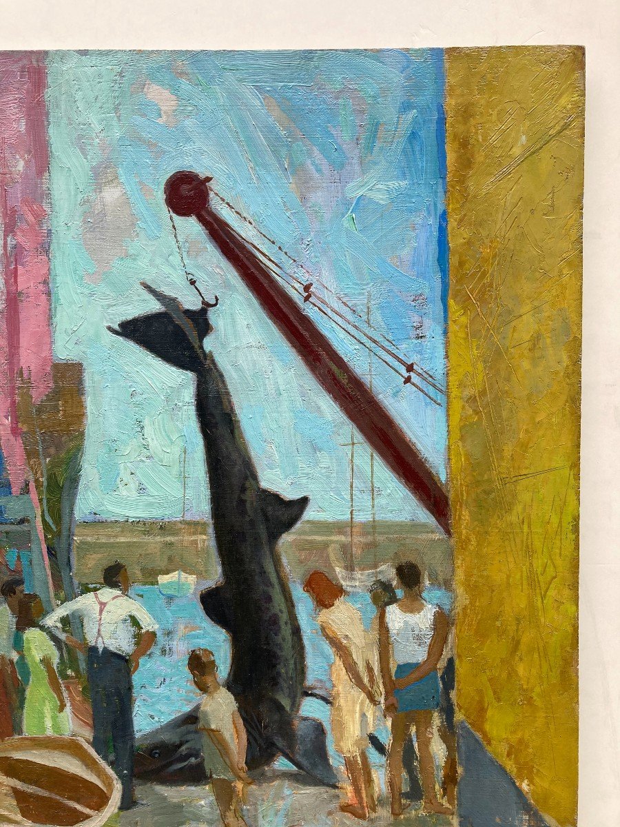 Maurice Delavier (1902-1986). Le Requin, 1947. Huile Sur Panneau, Signée Et Datée.-photo-3