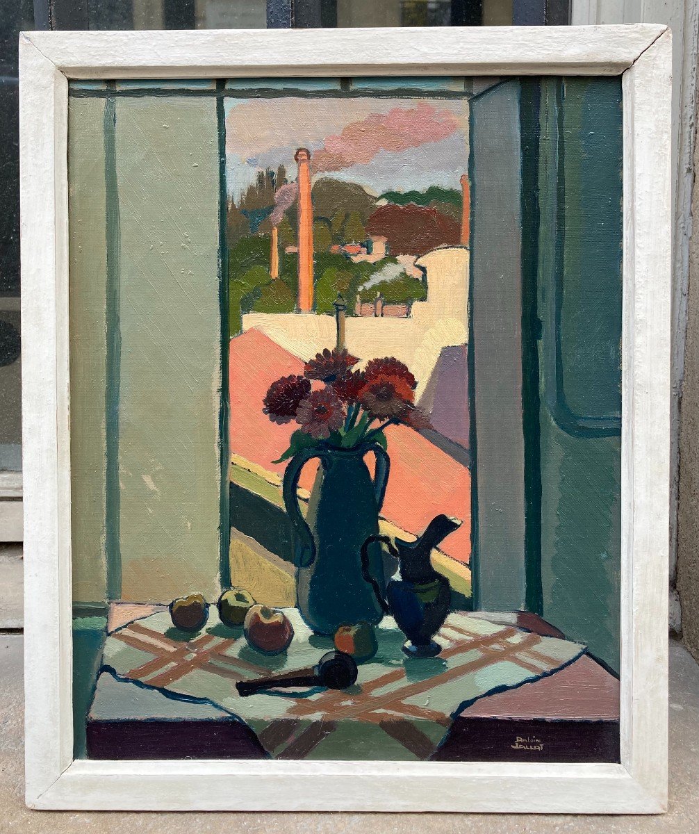 Antoine Jallat (1911-1971). Composition In Front Of The Window. Oil On Canvas, Signed.-photo-2