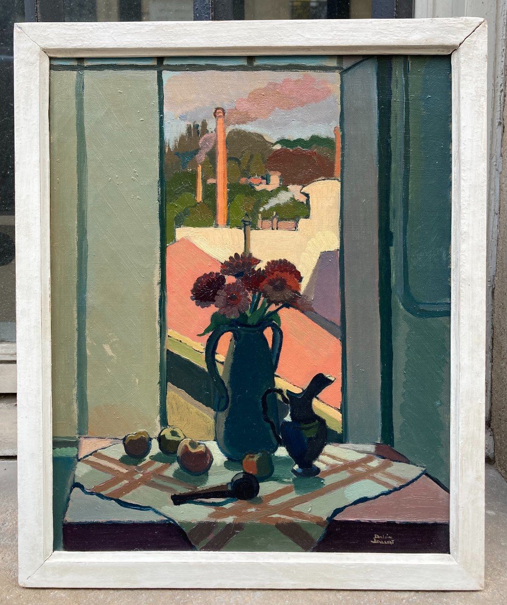 Antoine Jallat (1911-1971). Composition Devant La Fen&ecirc;tre. Huile Sur Toile, Sign&eacute;.-photo-2