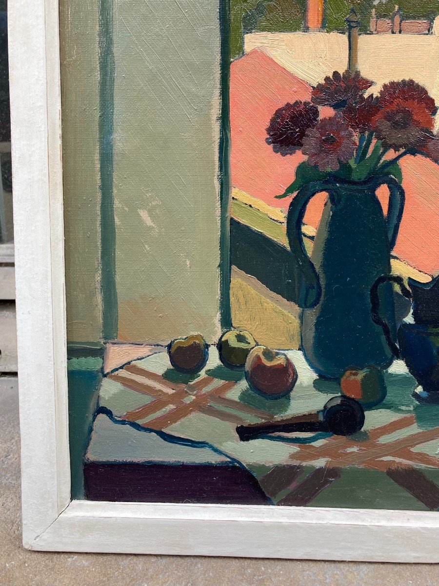 Antoine Jallat (1911-1971). Composition In Front Of The Window. Oil On Canvas, Signed.-photo-1