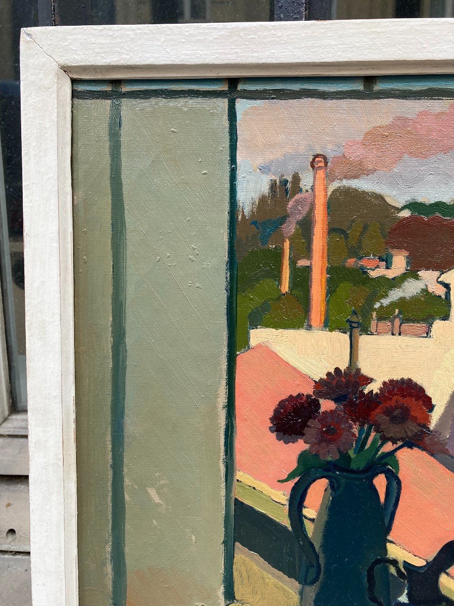 Antoine Jallat (1911-1971). Composition In Front Of The Window. Oil On Canvas, Signed.-photo-2