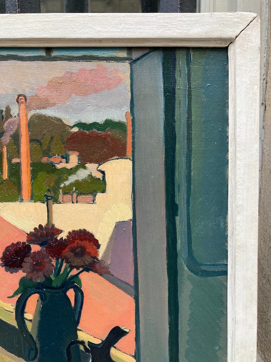 Antoine Jallat (1911-1971). Composition In Front Of The Window. Oil On Canvas, Signed.-photo-3