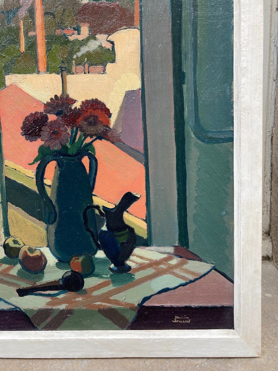 Antoine Jallat (1911-1971). Composition In Front Of The Window. Oil On Canvas, Signed.-photo-4