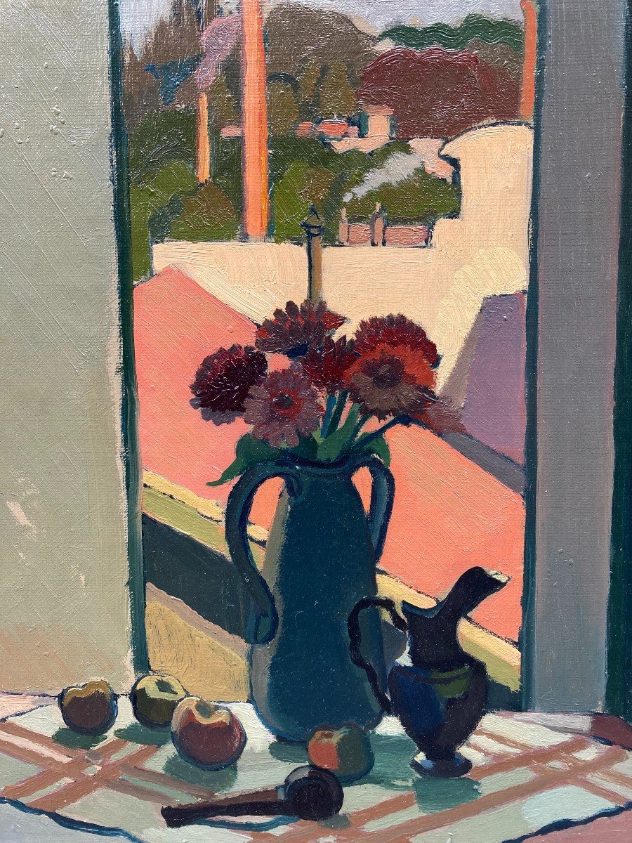 Antoine Jallat (1911-1971). Composition In Front Of The Window. Oil On Canvas, Signed.-photo-5