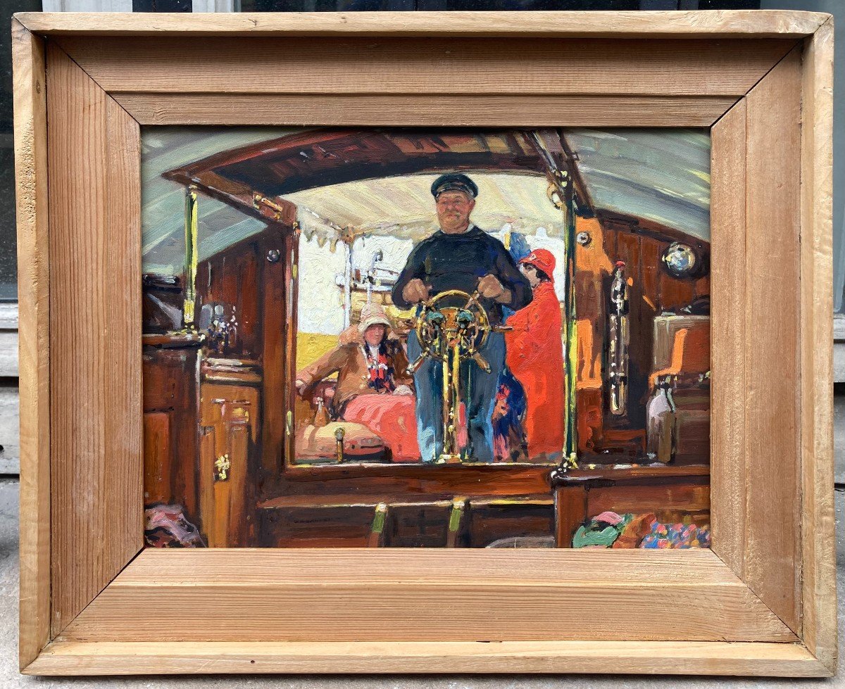 Ecole Française Vers 1930. La Croisière. Huile Sur Carton.-photo-2