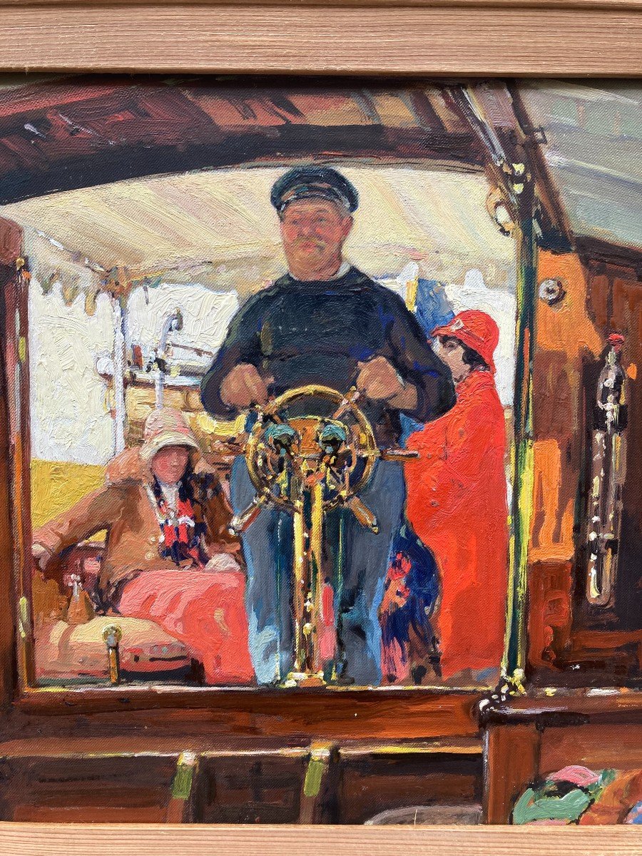 Ecole Française Vers 1930. La Croisière. Huile Sur Carton.-photo-2
