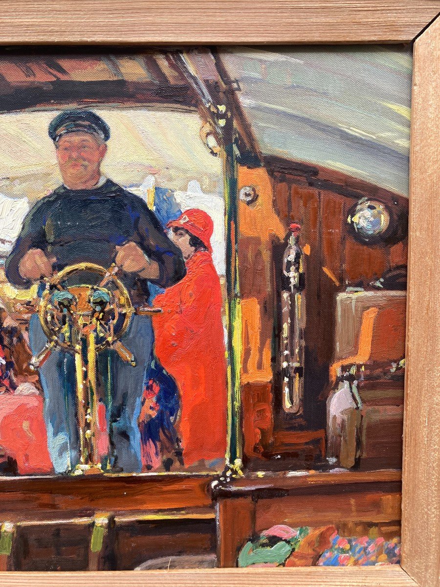 Ecole Française Vers 1930. La Croisière. Huile Sur Carton.-photo-3