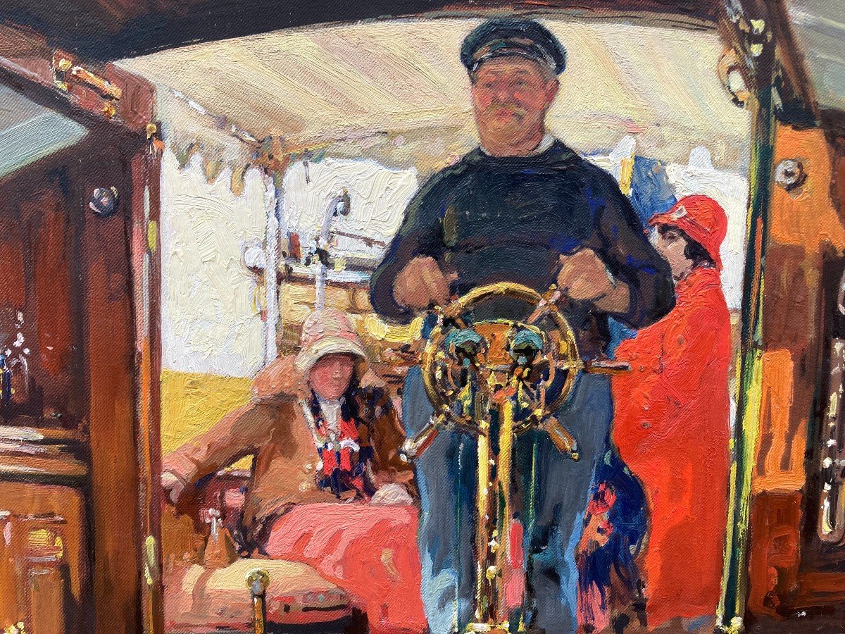 Ecole Française Vers 1930. La Croisière. Huile Sur Carton.-photo-4