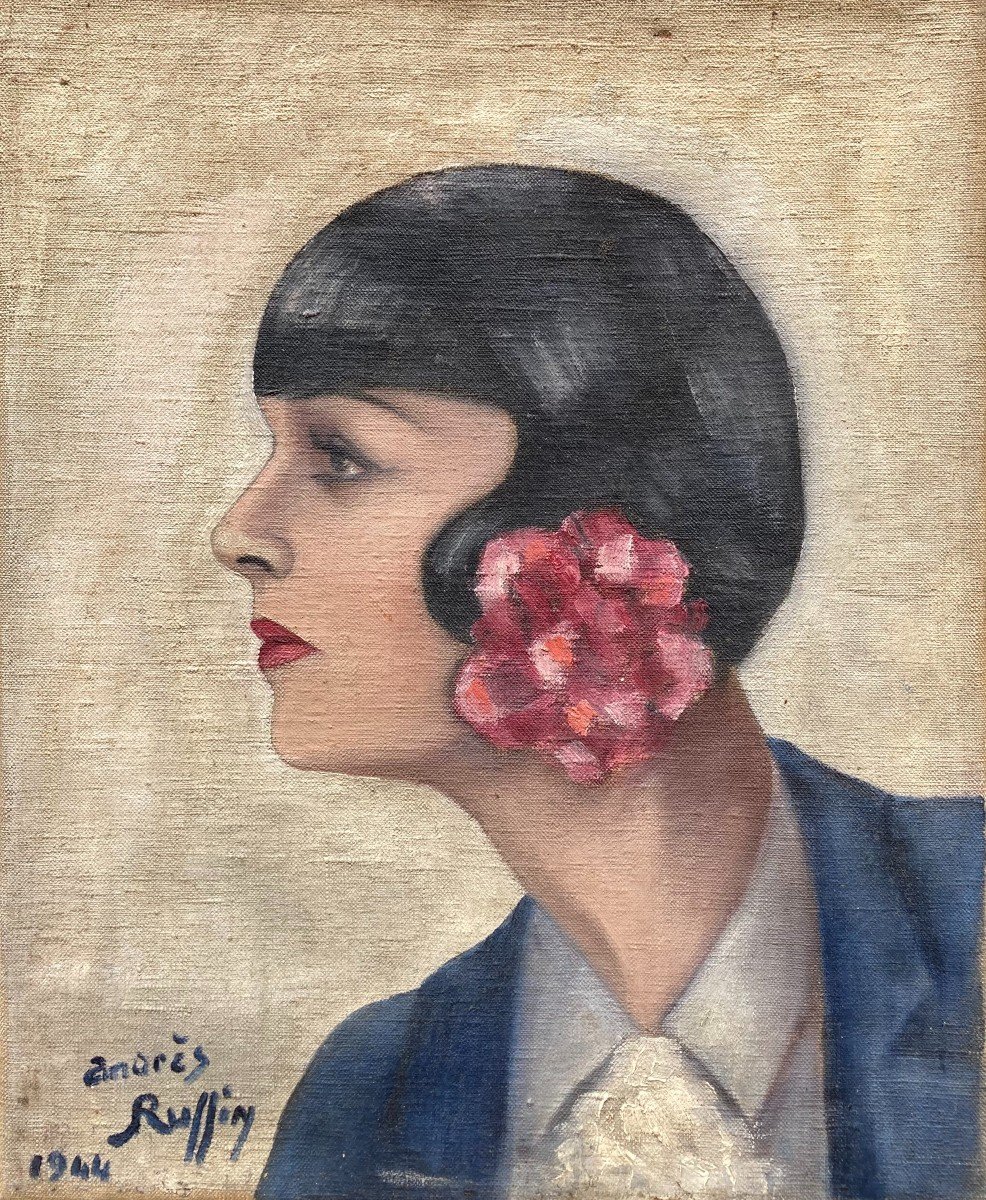 Andr&egrave;s Ruffin (Actif vers 1930-1950). Profil De Femme, 1944. Huile Sur Toile, Sign&eacute;e Et Dat&eacute;e.