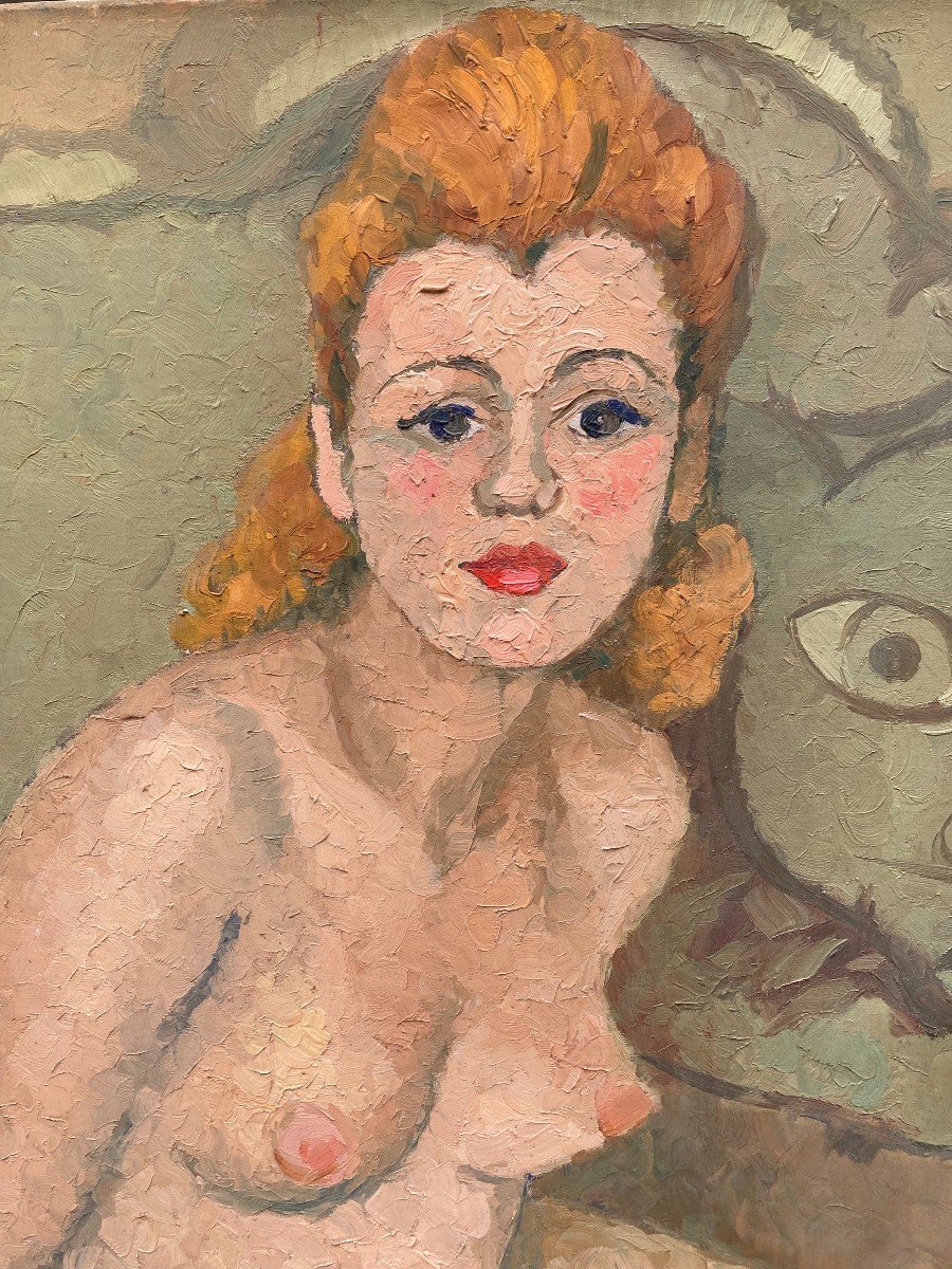 Blas Canovas (1903-1983). The Young Woman And The Tiger, Circa 1950. Oil On Canvas, Signed.-photo-1