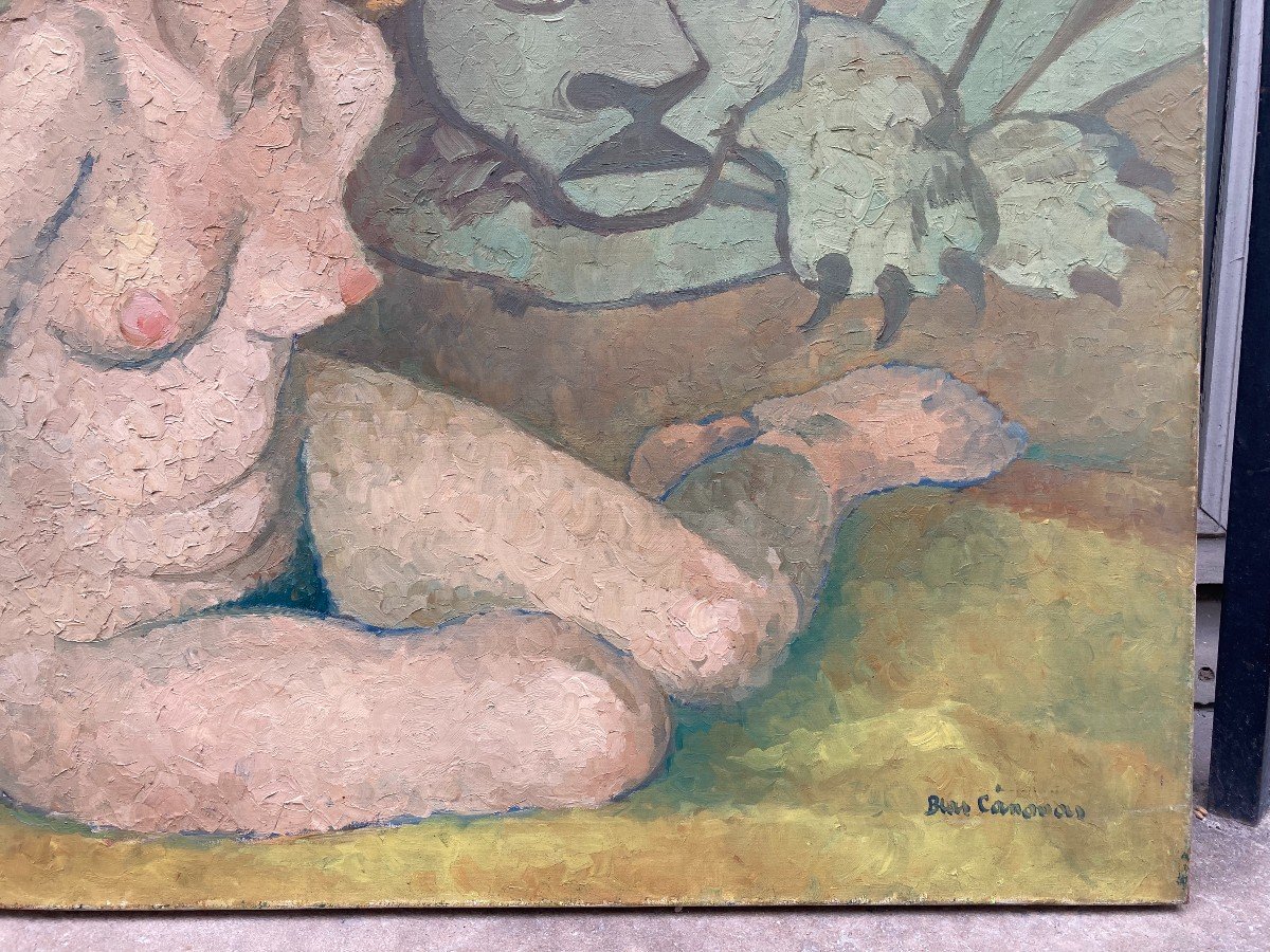 Blas Canovas (1903-1983). The Young Woman And The Tiger, Circa 1950. Oil On Canvas, Signed.-photo-7