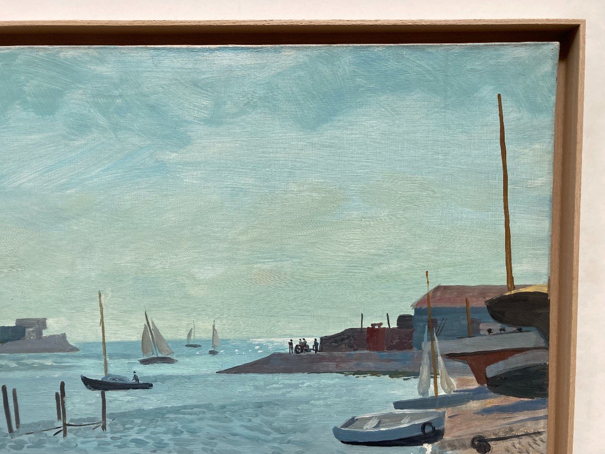 Roger Chapelain-Midy (1904-1992). L’entrée Du Port. Huile Sur Toile, Signée En Bas à Gauche.-photo-3