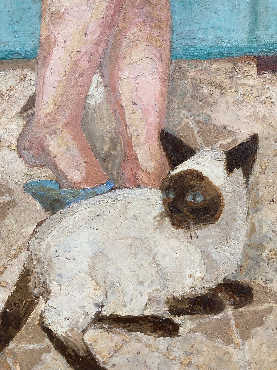 Pierre Roux (1891-1965). Le Chat. Huile Sur Panneau.-photo-3