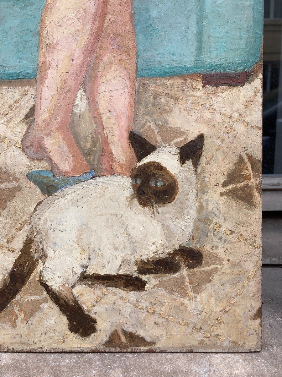 Pierre Roux (1891-1965). Le Chat. Huile Sur Panneau.-photo-4
