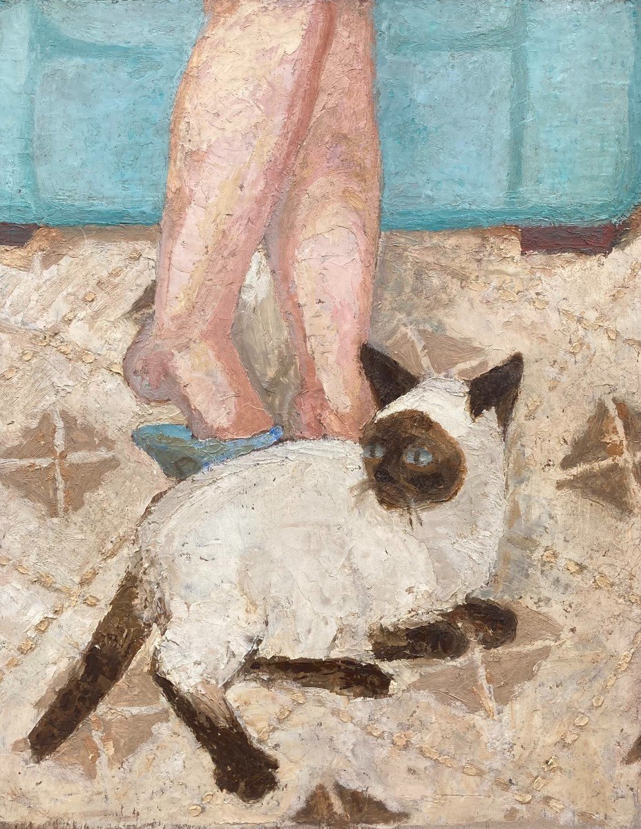 Pierre Roux (1891-1965). Le Chat. Huile Sur Panneau.