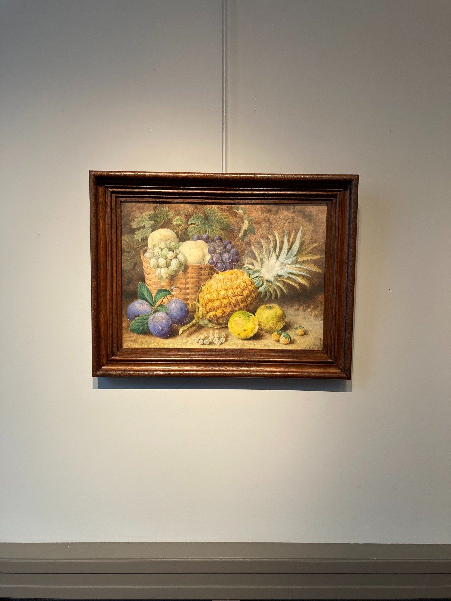 James T. Clapham (active Circa 1860). Fruit Composition. Watercolor And Gouache, Signed.-photo-3