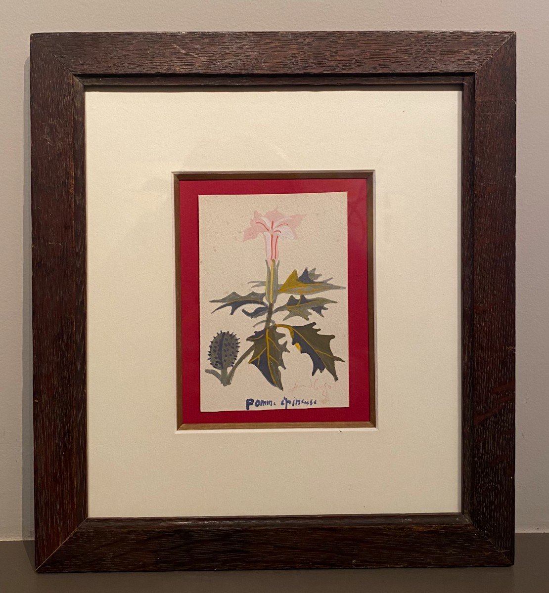 Jean Hugo (1894-1984). Pomme &eacute;pineuse Gouache Sur Papier, Sign&eacute; Et Titr&eacute;.-photo-2