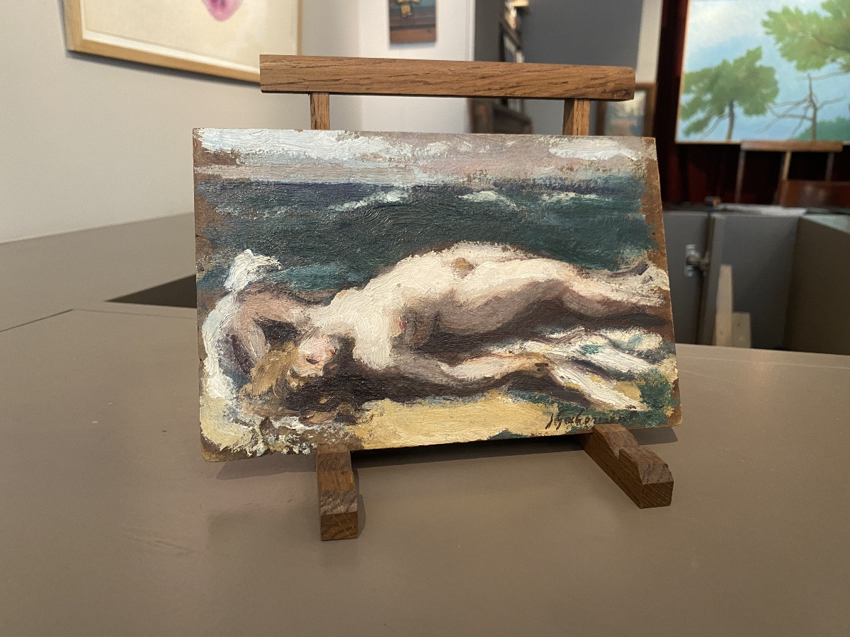 Josu&eacute; Gaboriaud (1883-1955). Nu alangui. Huile sur carton. -photo-1