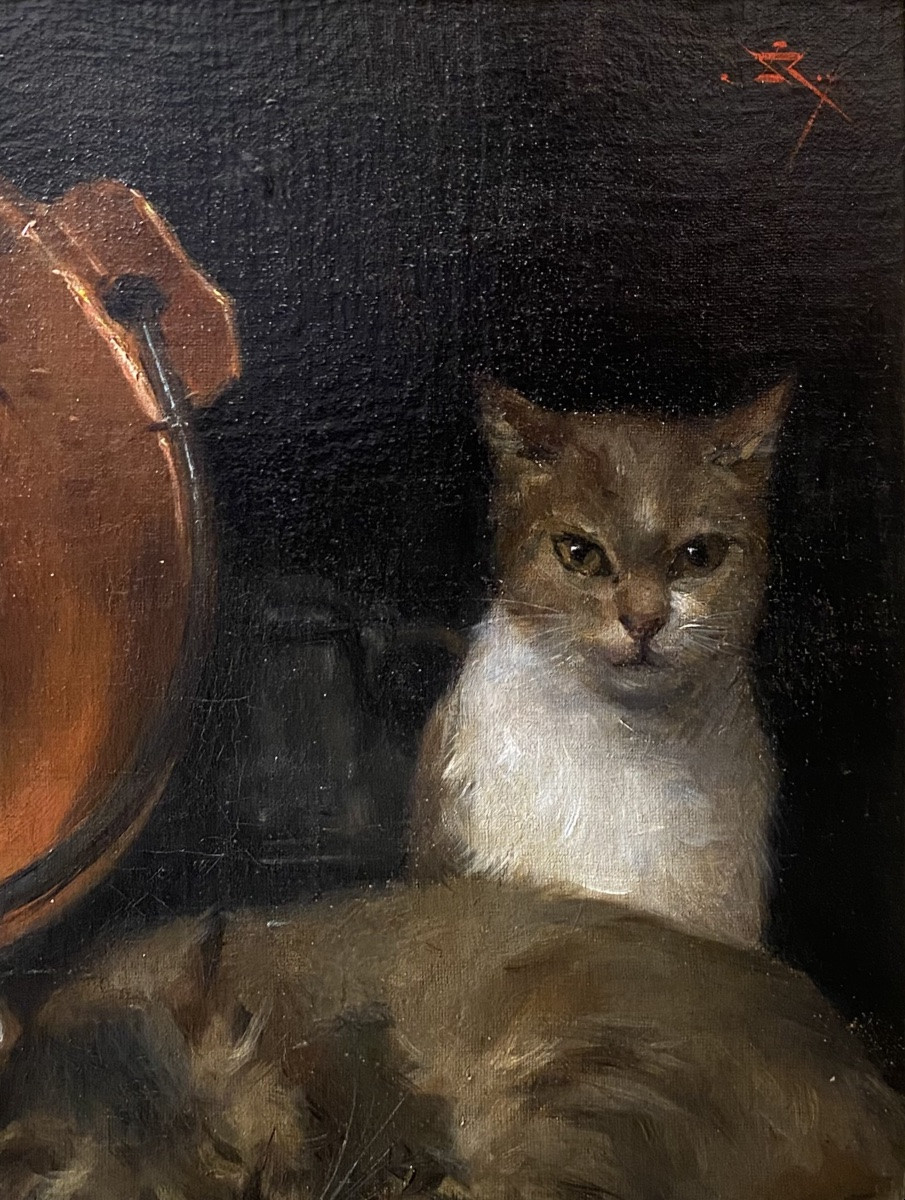 19th Century French School. The Two Cats. Oil On Canvas.-photo-1