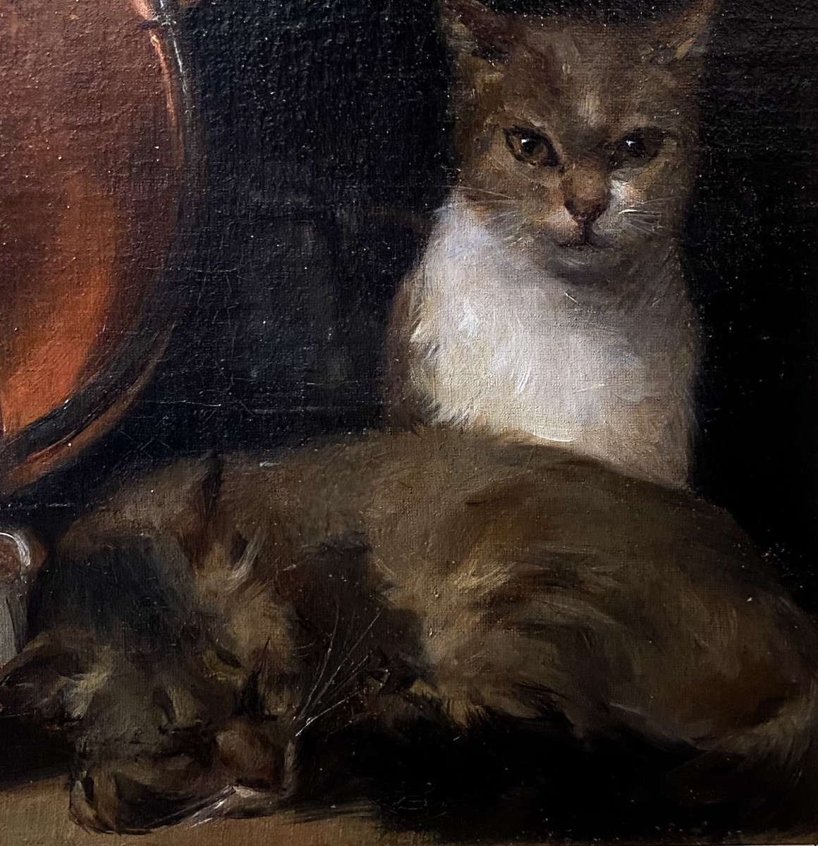19th Century French School. The Two Cats. Oil On Canvas.-photo-2