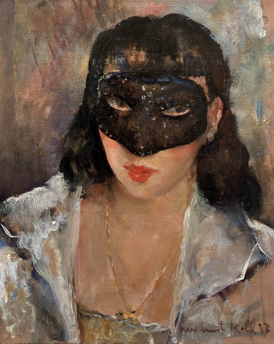 Pierre Ernest Kohl (1897-1985). Portrait Of A Woman With A Mask, 1927. Oil On Canvas.