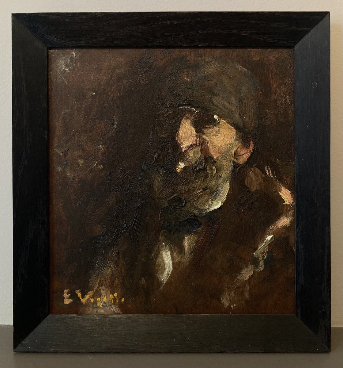 Enrico Vegetti (1863-1951).  Le dernier portrait ou Autoportrait. Huile sur panneau, signé.-photo-2
