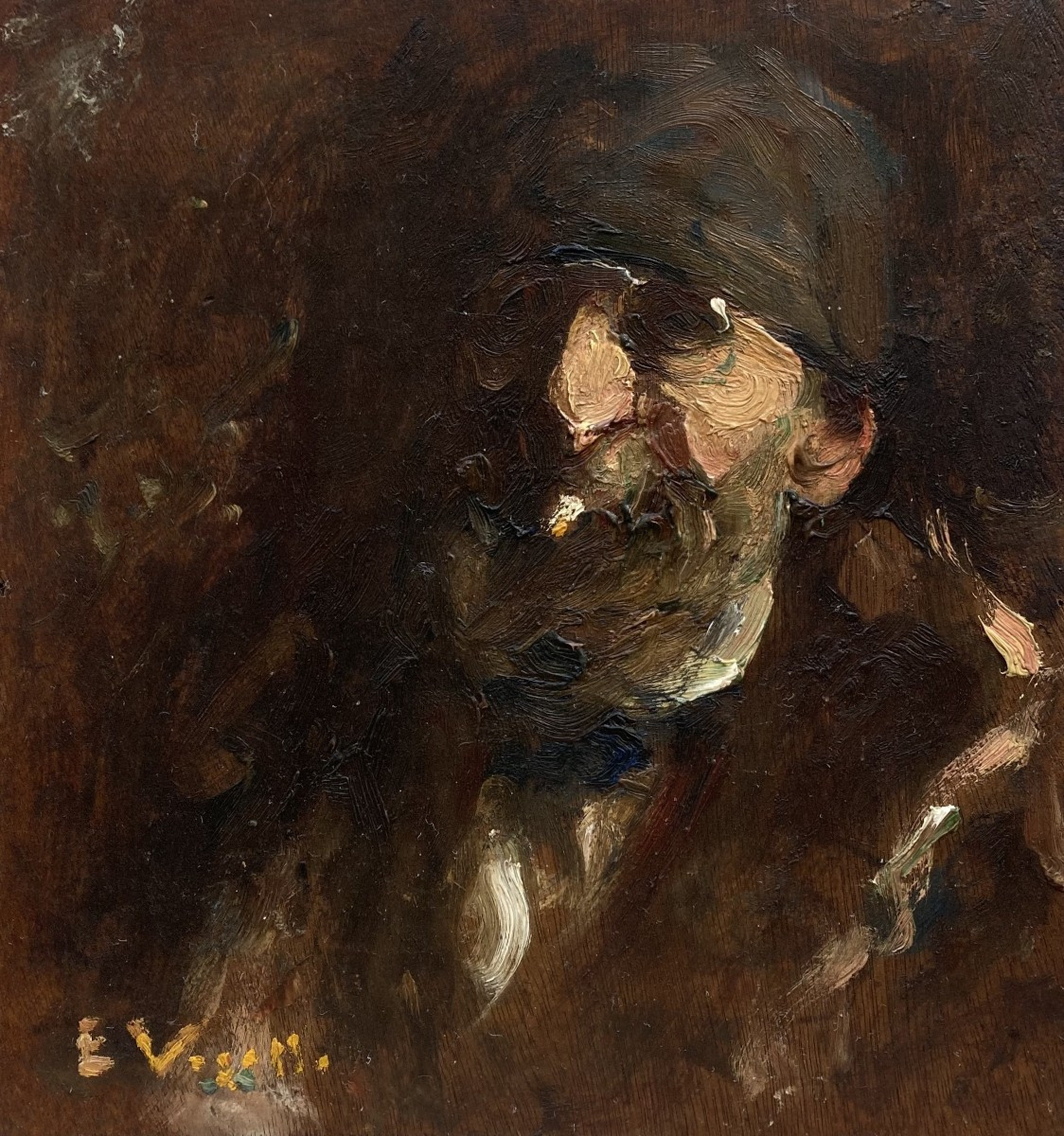 Enrico Vegetti (1863-1951).  Le dernier portrait ou Autoportrait. Huile sur panneau, signé.