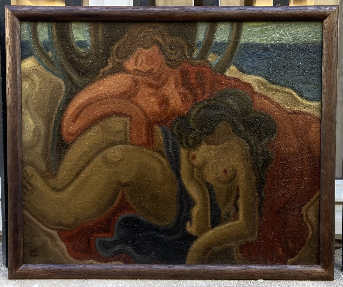 Roger Astruc (1918-2000). Les Deux Amies, 1944. Huile sur toile, signée et datée.-photo-2
