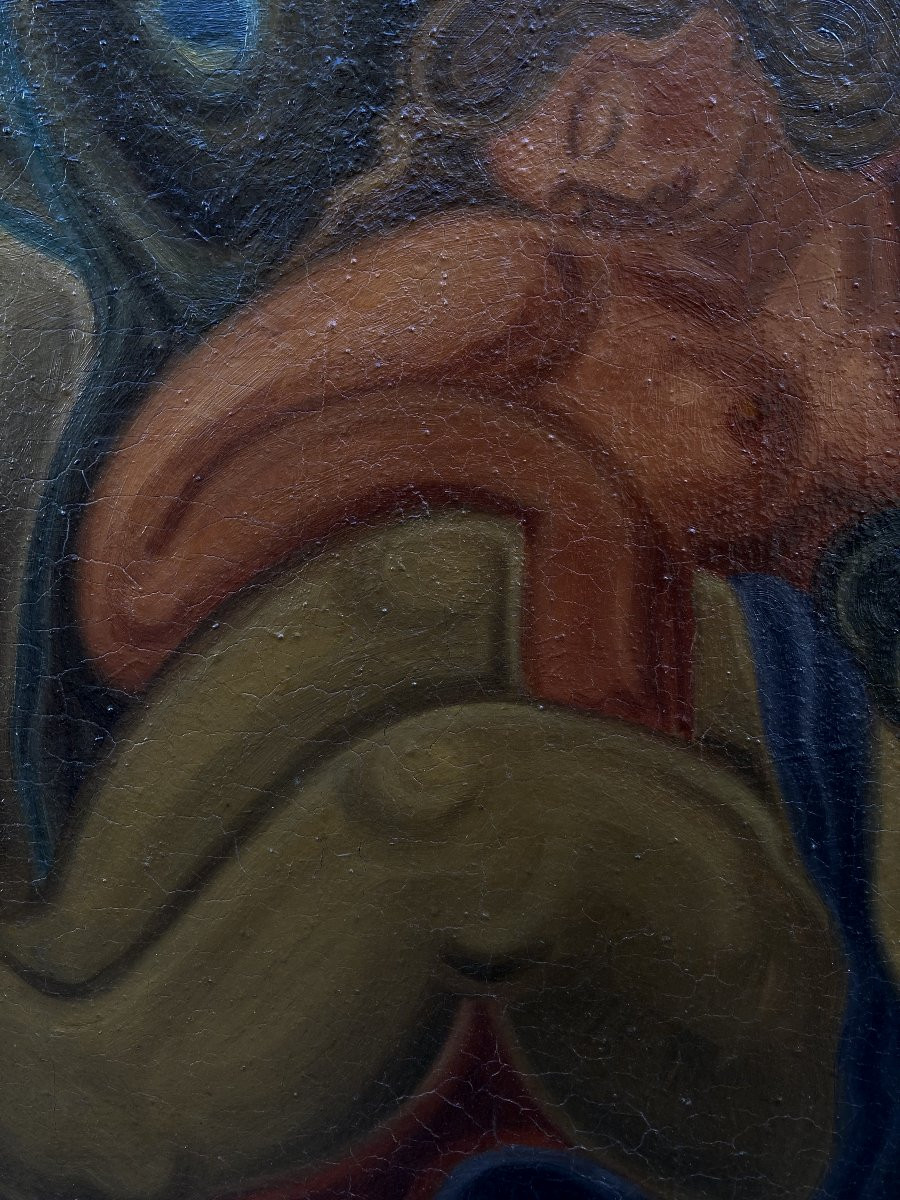 Roger Astruc (1918-2000). Les Deux Amies, 1944. Huile sur toile, signée et datée.-photo-2