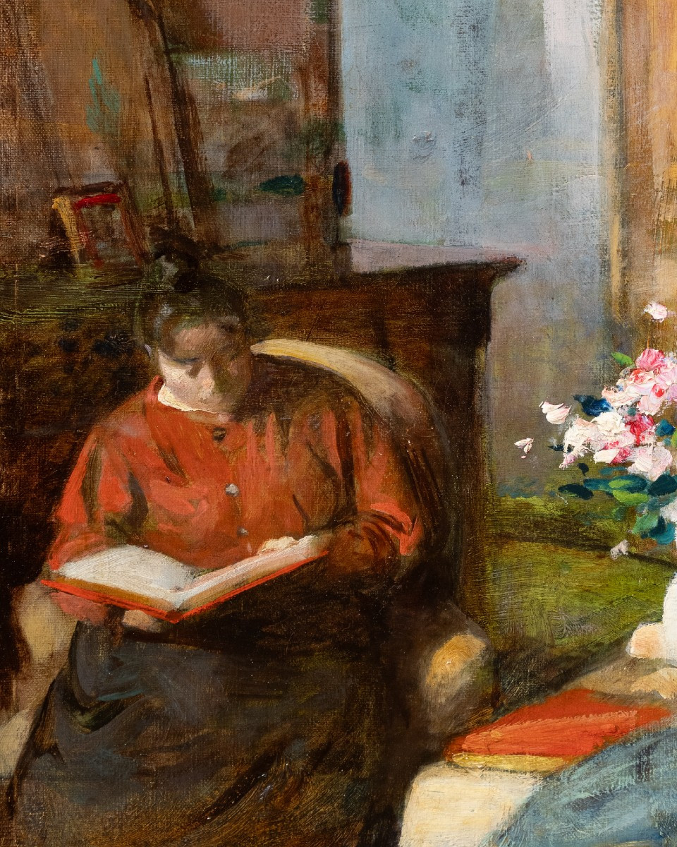 Raoul Capdevielle  (1880-1910).  La Lecture, 1901. Huile sur toile, signée.-photo-2
