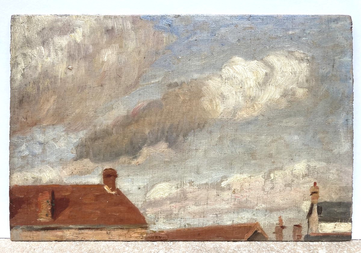 Jean Ronsin (1905-1979). Roofs Or Study Of The Sky. Oil On Panel. (1)-photo-2