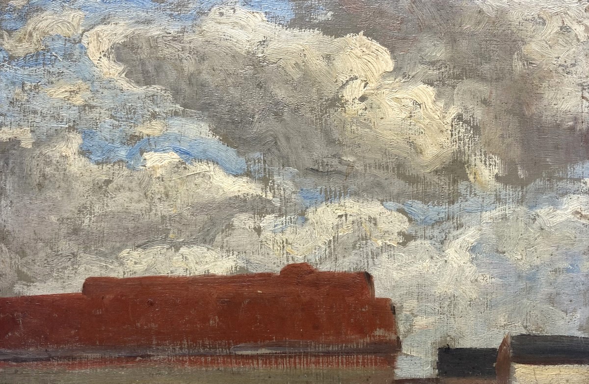 Jean Ronsin (1905-1979). Les Toits ou Etude de ciels. Huile sur panneau. (2)