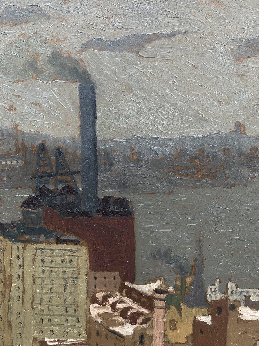 Jacqueline Gilson (1912-1991). Snowy Rooftops In New York (?), 1935. Oil On Paper. -photo-2