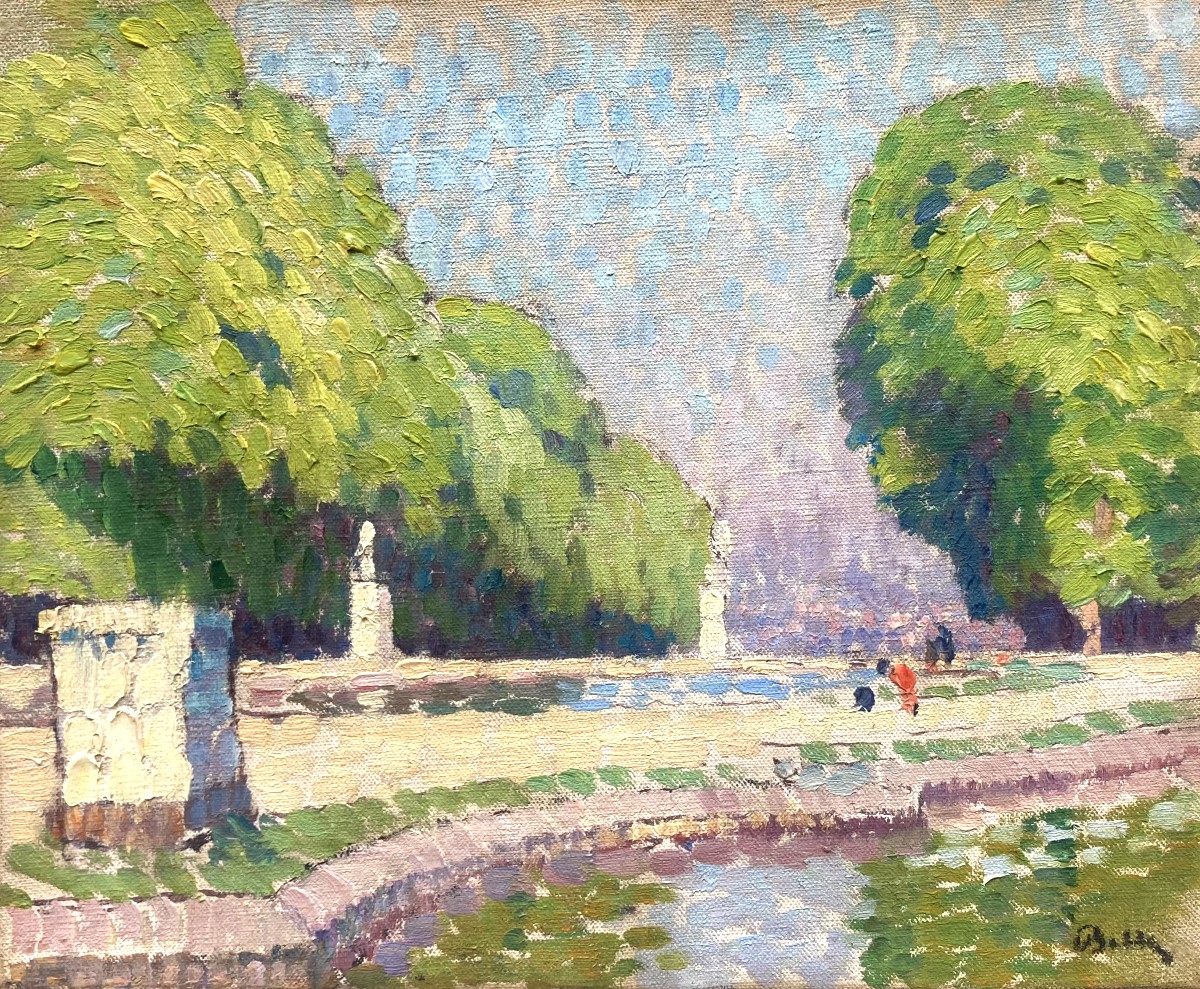 Marcel Belle (1871 - 1948). Tuileries Garden In Paris. Oil On Canvas, Signed.