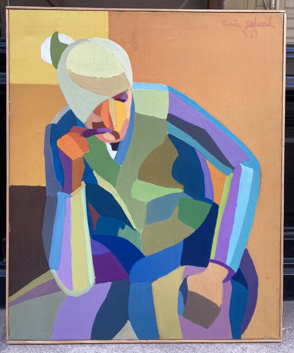 Emile Lafamé (1934-2017). l'Accidenté, 1969. Oil On Canvas, Signed And Dated.-photo-2