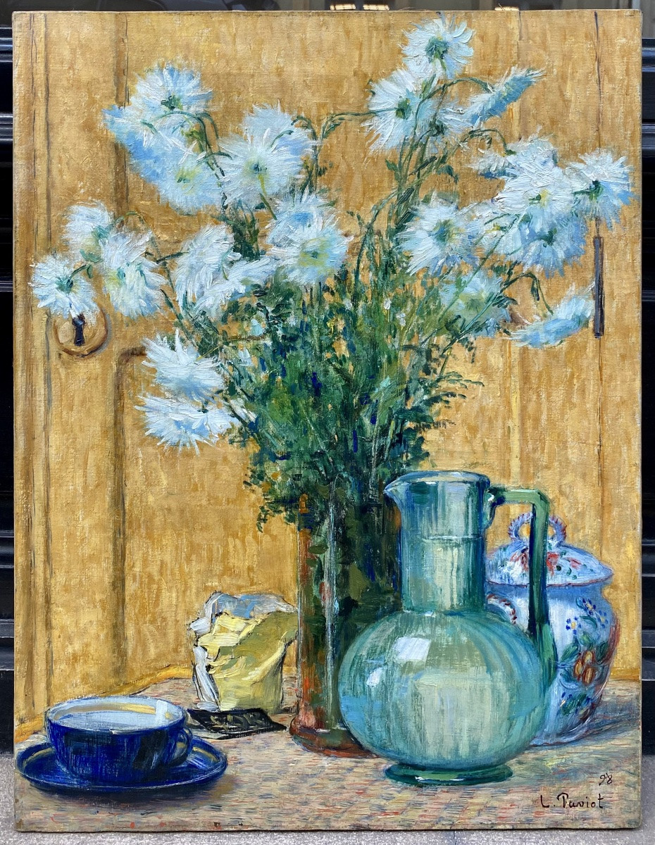 Louis-claude Paviot (1872-1943). Chrysanthemums. 1898. Oil On Canvas, Signed And Dated.-photo-2